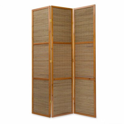 Paravent 3 panneaux marron en bois et bambou 132x200 cm PAR06049