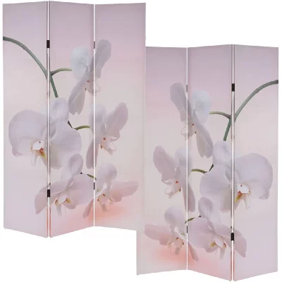 Paravent 3 panneaux pans s&eacute;parateur de pi&egrave;ce 180x120cm motif orchidee PAR04015