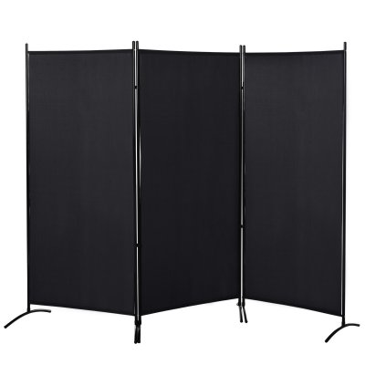 HOMCOM Paravent 3 panneaux sur pied brise-vue s&eacute;parateur m&eacute;tal &eacute;poxy polyester haute densit&eacute; noir