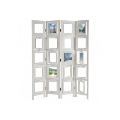Paravent 4 panneaux blanc en bois avec porte photos 160x125cm PAR04030
