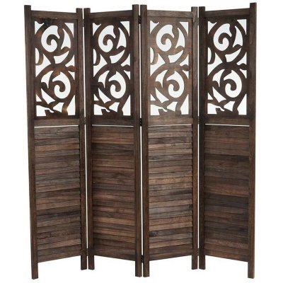 Paravent 4 panneaux en bois marron 170x160cm PAR04033