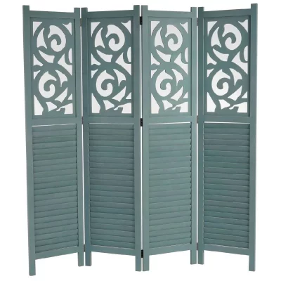 Paravent 4 panneaux en bois vert 170x160cm PAR04034