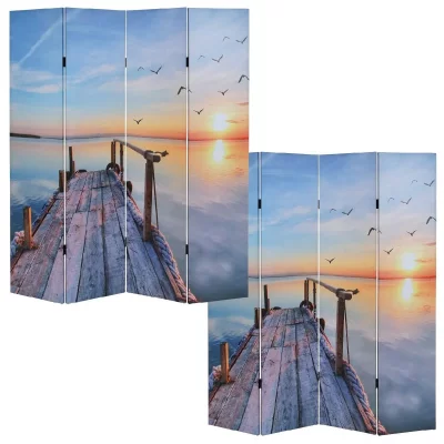 Paravent 4 panneaux pans s&eacute;parateur de pi&egrave;ce 180x160cm motif coucher du soleil PAR04012