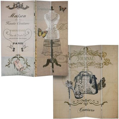 Paravent 4 panneaux pans s&eacute;parateur de pi&egrave;ce 180x160cm motif vintage couture PAR04011