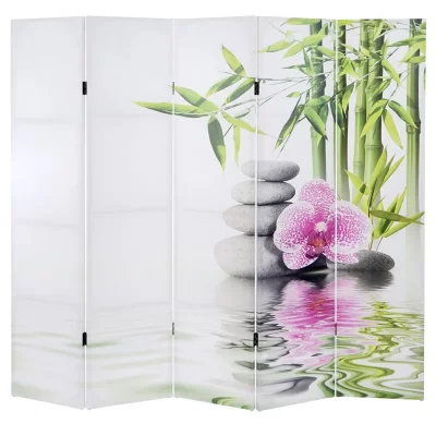 Paravent 5 panneaux pans s&eacute;parateur de pi&egrave;ce 180x200cm motif orchidee PAR04010