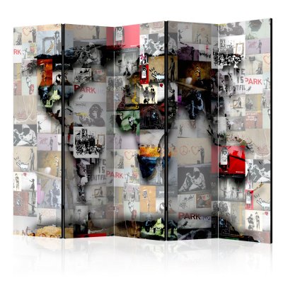 Paravent 5 volets - room divider - world map - banksy