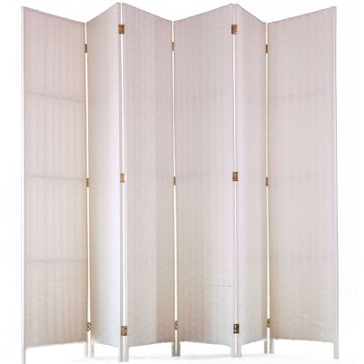 Paravent de 6 pans - Tress&eacute; en fibres naturelles - Blanc - H180 x L270 cm