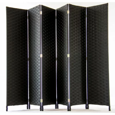 Paravent de 6 pans tress&eacute; en fibres synth&eacute;tiques - Noir - H170 x L240 cm