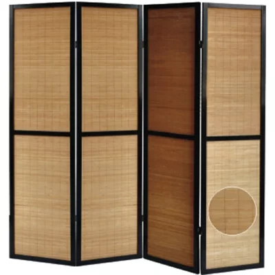Paravent en bois noir et bambou de 4 pans -PEGANE-