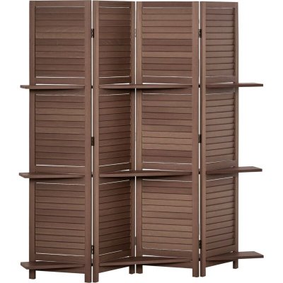 Paravent int&eacute;rieur 4 panneaux portes persiennes 3 &eacute;tag&egrave;res pliables
