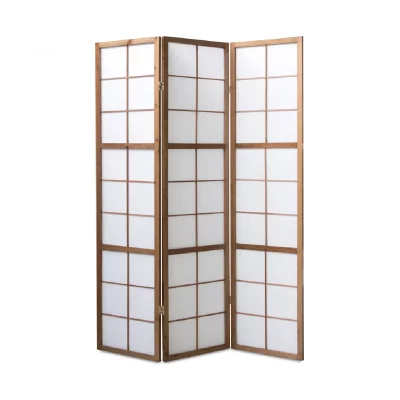 Paravent japonais Shoji en bois brun fonc&eacute; de 3 pans -PEGANE-