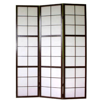 Paravent japonais Shoji en bois noir de 3 pans -PEGANE-