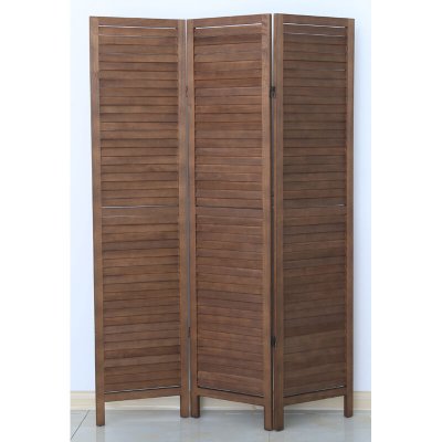 Paravent persienne de 3 pans en bois, coloris brun - Dim : H170 x L120cm - PEGANE -