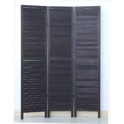 Paravent persienne de 3 pans en bois, coloris noir - Dim : H170 x L120cm