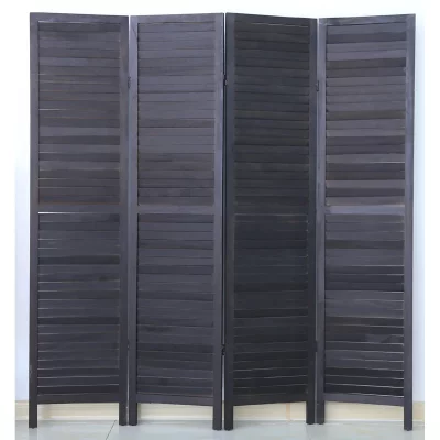 Paravent persienne de 4 pans en bois, coloris noir - Dim : H170 x L160cm