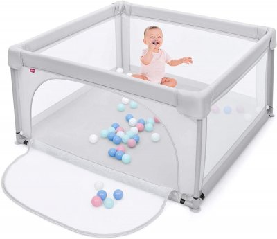 COSTWAY Parc B&eacute;b&eacute;  - Non-toxique - 120x120x68 CM - 10 mois - 6 ans - 50 Balles Color&eacute;es - Gris