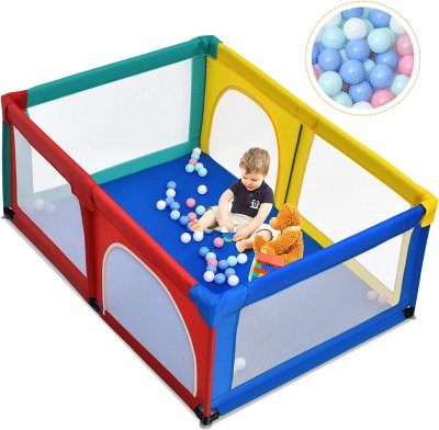 COSTWAY Parc B&eacute;b&eacute; Portable Aevc 50 Boules Color&eacute;es 122 X 192 X 69 Cm Barri&egrave;re De S&eacute;curit&eacute; De Enfants