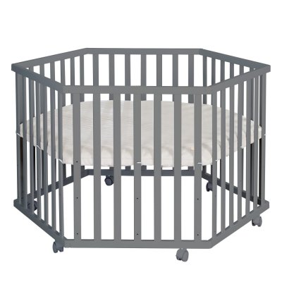 ROBA Parc hexagonal r&eacute;glable avec tapis gr&egrave;ge en bois anthracite