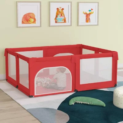 VIDAXL Parc Pour B&eacute;b&eacute; Avec 2 Portes Rouge Tissu Oxford  