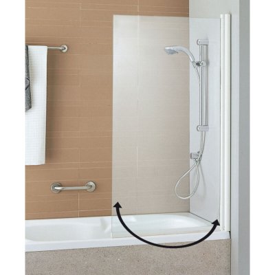 Pare-baignoire ANCOSWING, 1 volet pivotant en verre securit transparent 5mm, profil blanc