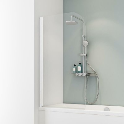 Pare-baignoire pivotant 1 volet, 80 x 140 cm, verre transparent 5 mm, profil&eacute; blanc, Schulte Capri