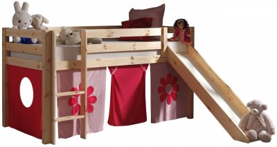 PARIS PRIX  - Lit Enfant Avec Toboggan pino Flower 90x200cm Naturel
