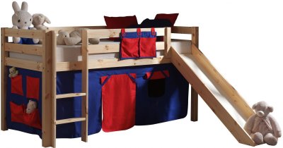 PARIS PRIX  - Lit Enfant Avec Toboggan pino Rouge 90x200cm Naturel