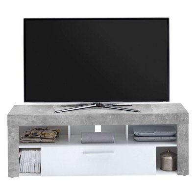 PARIS PRIX  Meuble TV 1 tiroir 150 cm gris b&eacute;ton et blanc - VERSO
