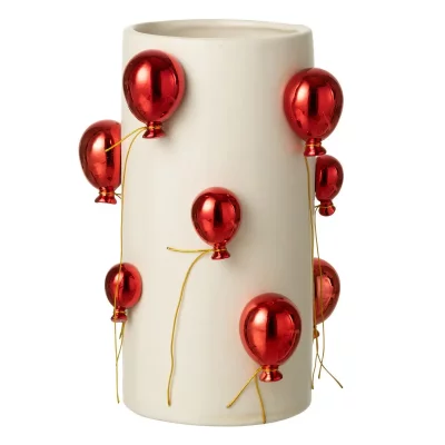 PARIS PRIX  Vase d&eacute;co c&eacute;ramique ballon - Blanc et rouge