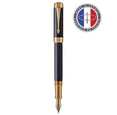 PARKER  Duofold Prestige Centennial Stylo plume, Chevron Bleu, Plume fine en or 18K, Coffret cadeau