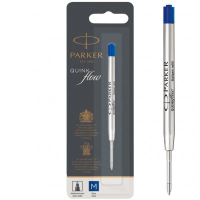 PARKER  recharge bille Quinkflow, pointe moyenne, bleue, blister X 1