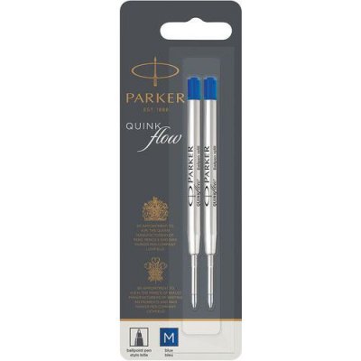 PARKER  recharge bille Quinkflow, pointe moyenne, bleue, blister X 2