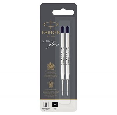 PARKER  recharge bille Quinkflow, pointe moyenne, noire, blister X 2