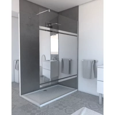 AURLANE Paroi de douche &agrave; l'italienne avec bande miroir - 200x140cm