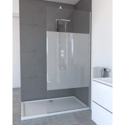 AURLANE Paroi de douche &agrave; l'italienne avec bande verre d&eacute;poli - L90xH200cm
