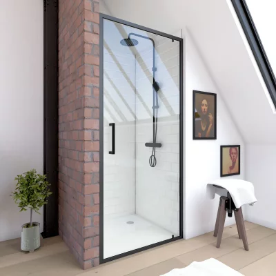 AURLANE Paroi de douche &agrave; porte pivotante esprit Indus - Noir - 80 x 200 cm