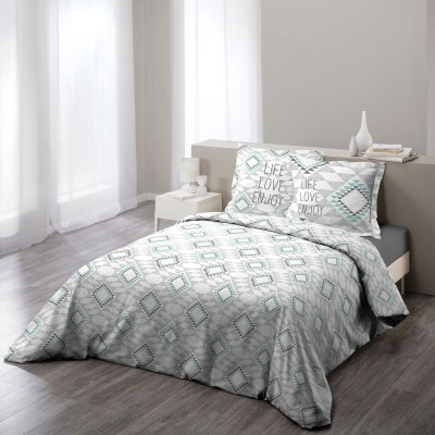 COTON D INTERIEUR Parure 3 p. 240x220 cm imprime 57 fils allover folio Menthe