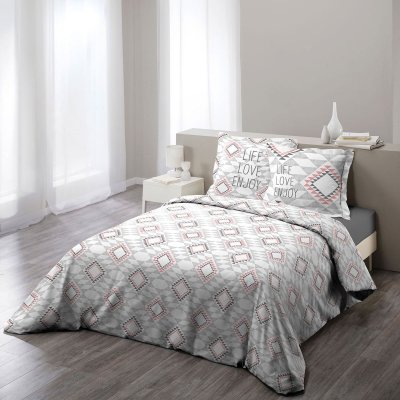 COTON D INTERIEUR Parure 3 p. 240x220 cm imprime 57 fils allover folio Rose