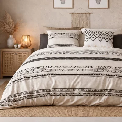 ATELIER DU COTON Parure de couette 100% coton 57 fils 240x260 boh&egrave;me PD7817