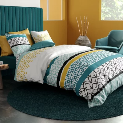 ATELIER DU COTON Parure de couette 100%coton 57fils/cm2 - citedor bleu 220 x 240 cm