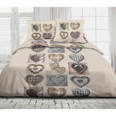 Parure de couette coton heart couleur gris,taille 220 x 240 cm PD6608-220-gris