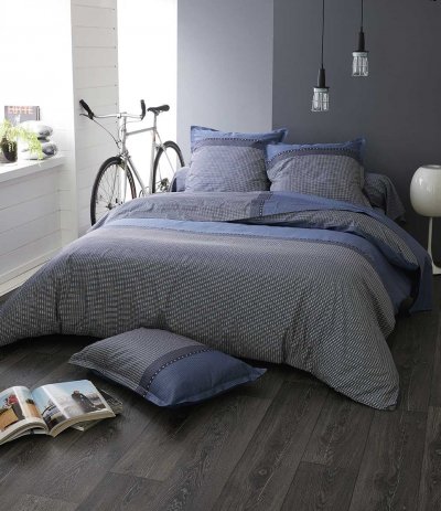 TRADI LINGE Parure de Couette en Satin de Coton - Bleu Gris - 200 x 200 cm + 2T