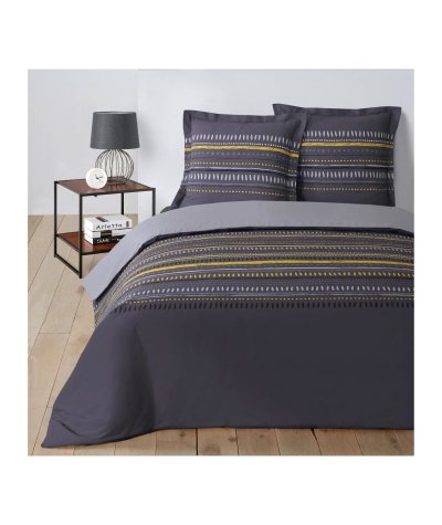 VISION Parure de couette Gaspard 100% Coton - 200x200 cm - Gris anthracite