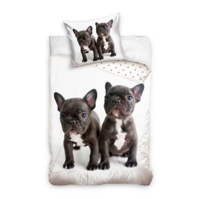 HOUSSE DE REVE Parure de lit Chiots Bouledogue 100% coton 140x200 cm