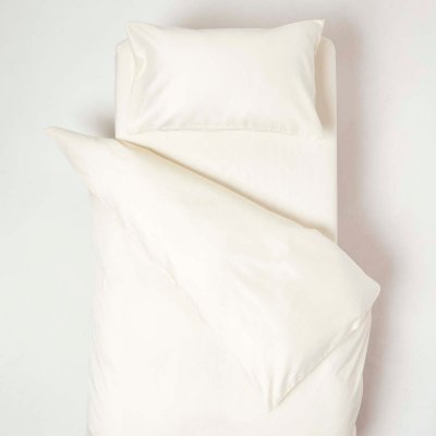 HOMESCAPES Parure de lit enfant en coton &eacute;gyptien Bio 400 fils Cr&egrave;me, 120 x 150 cm