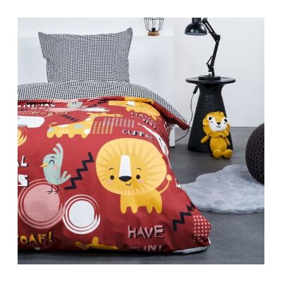 Parure de lit enfant imprim&eacute; en coton rouge 140x200cm