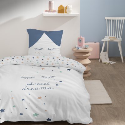 MATT & ROSE Parure de lit imprim&eacute;e en coton Blanc, Bleu Gris 140x200+63x63cm