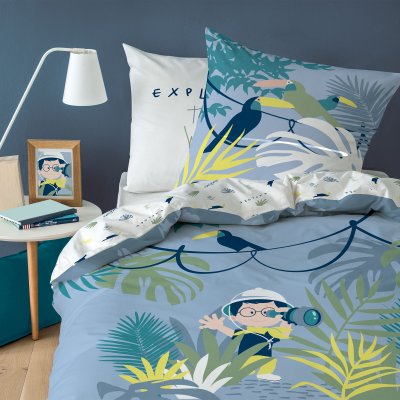 MATT & ROSE Parure de lit imprim&eacute;e en coton Gris 140x200+63x63cm