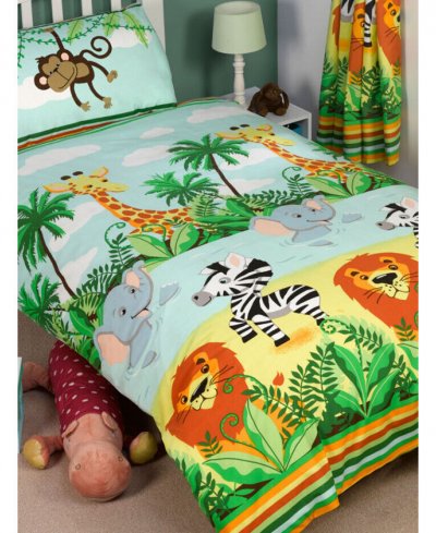 DIVERSE Parure de lit Jungle safari Housse de couette et taie 1 personne