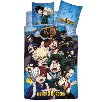AYMAX Parure de lit r&eacute;versible 140x200 cm et drap housse 90x200 cm - My Heros Academia